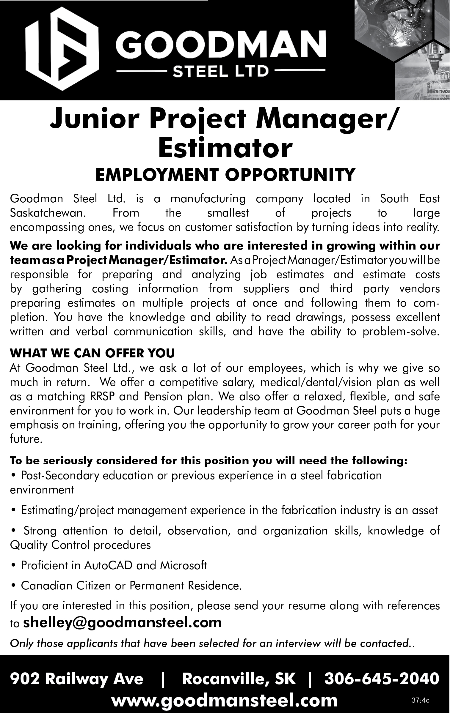 Goodman Steel - Rocanville - Junior Project Manager 